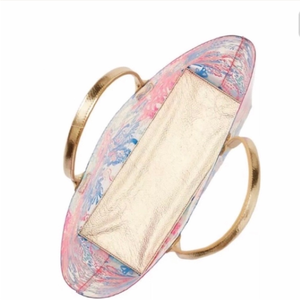 Lilly Pulitzer Vibrant Pink and Blue Tote with Gold Accents - Picture 2 of 3